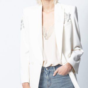 NWT Zadig & Voltaire Visko Strass Ivory Embellished Woven Blazer Jacket